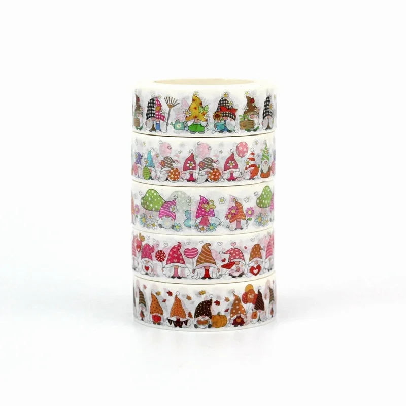NEW 1PC 10M Decorative Gnomes with Sunflowers Bee Daisy Hearts Spring Washi Tape Set for Journaling Masking Tape Cute Papeleria 6