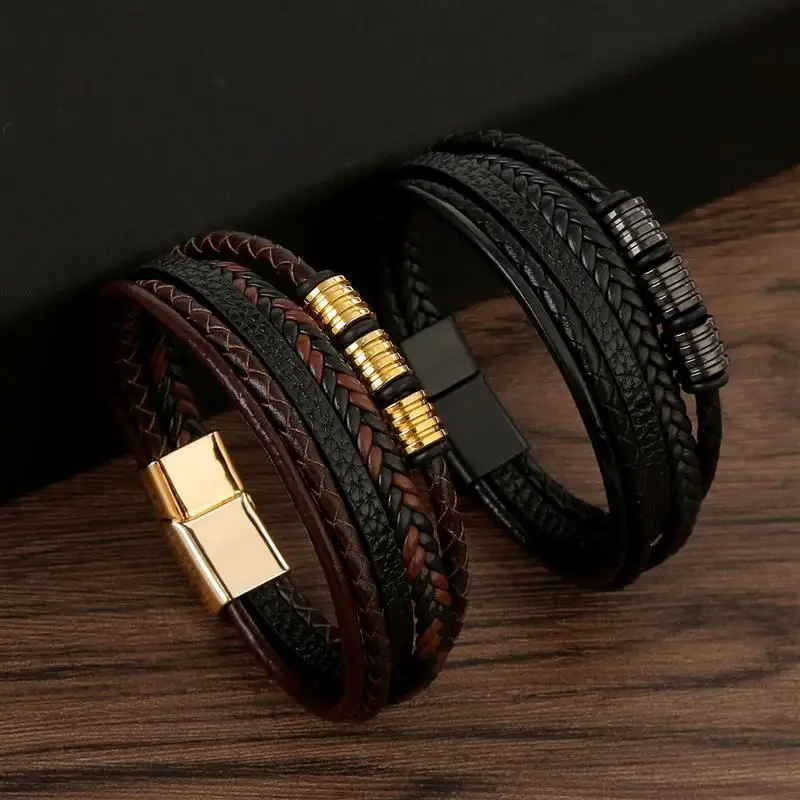 Classic Men's Leather Bracelet 19/21/23cm Hand-woven Multilayer Combination Accessory Fashion Man Jewelry leather bracelet