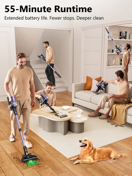 500W/55KPA Self-Standing Cordless Vacuum Cleaner,60 Mins Handheld Vacuum Cleaners,Smart LED Screen Vacuum for Carpet/Pet Hair 6