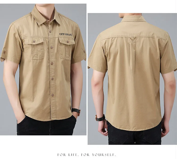 YGTOF per la moda estiva 2024 Top Camicette Uomo Maniche Corte Oversize 5XL 100% Cotone Cargo Camicie Militari Verde Abbigliamento Casual_voghion.com