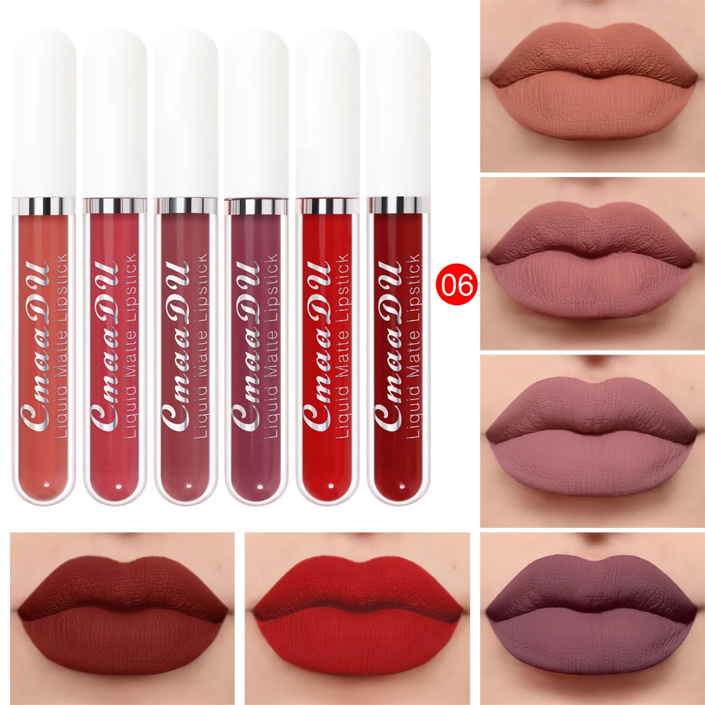 CmaaDu 6 Sticks Long lasting waterproof moisturizing non-stick cup mouth red matte lip gloss 4