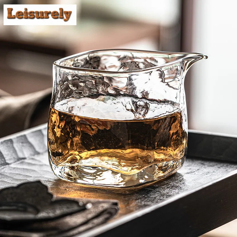 175ml High-end Hammer Patterned Tea Pitcher Antique Transparent Glass Cha Hai Justice Cup Tieguanyin Cafes Decoration Supplies