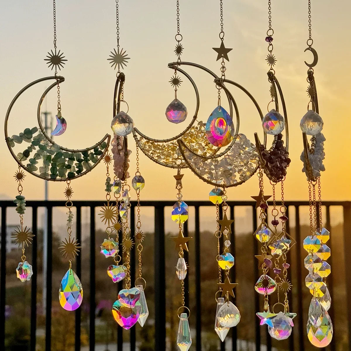 Crystal Sun Catcher Wind Chimes Wall Hanging Decor Prism Wind Bell Moon Catchers Rainbow Maker Bedroom Home Decoration Art Gift