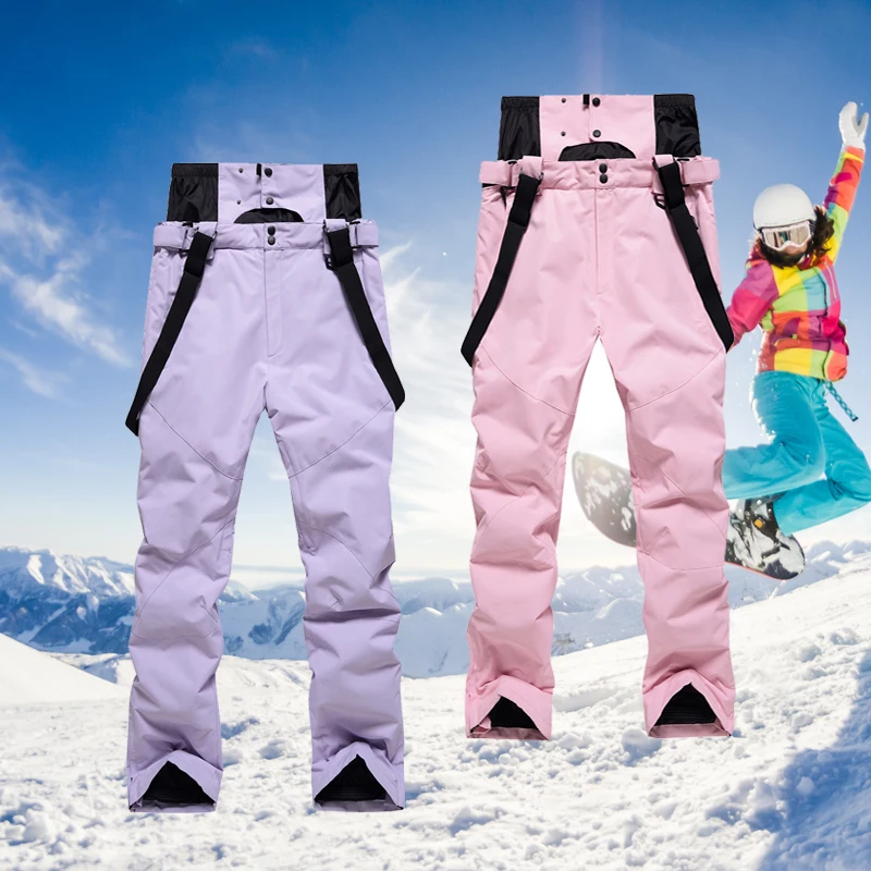 High Quality Women Winter Thick Warm Ski Pants Windproof Waterproof  Suspender Trousers Snow Snowboard Skate Pants Ski Overalls