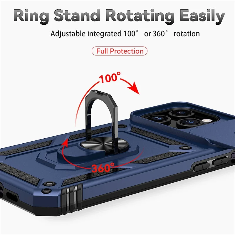 Shockproof Armor Case with Slide Lens Protector and Enhanced Back Cover