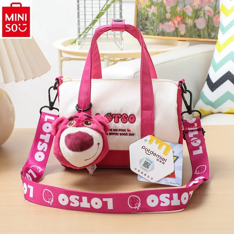 MINISO Disney Strawberry Bear Stitch Cute Cartoon Hanger Casual Handheld Small Round Bag Student Simple Crossbody Bag