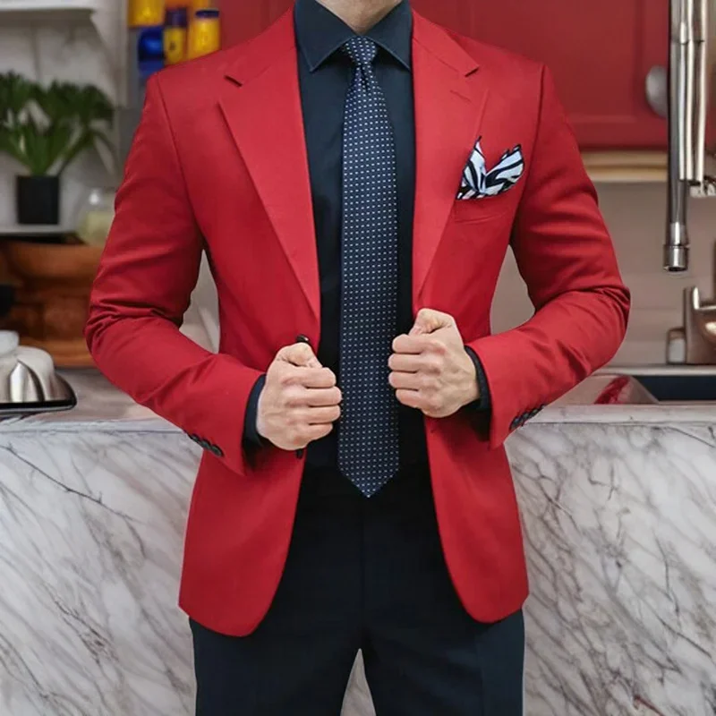 Red Slim Fit Men's Wedding Suit Groom Tuxedo 2 Pieces Best Man Blazer Business Suit Handsome Costume Homme Terno Masculino