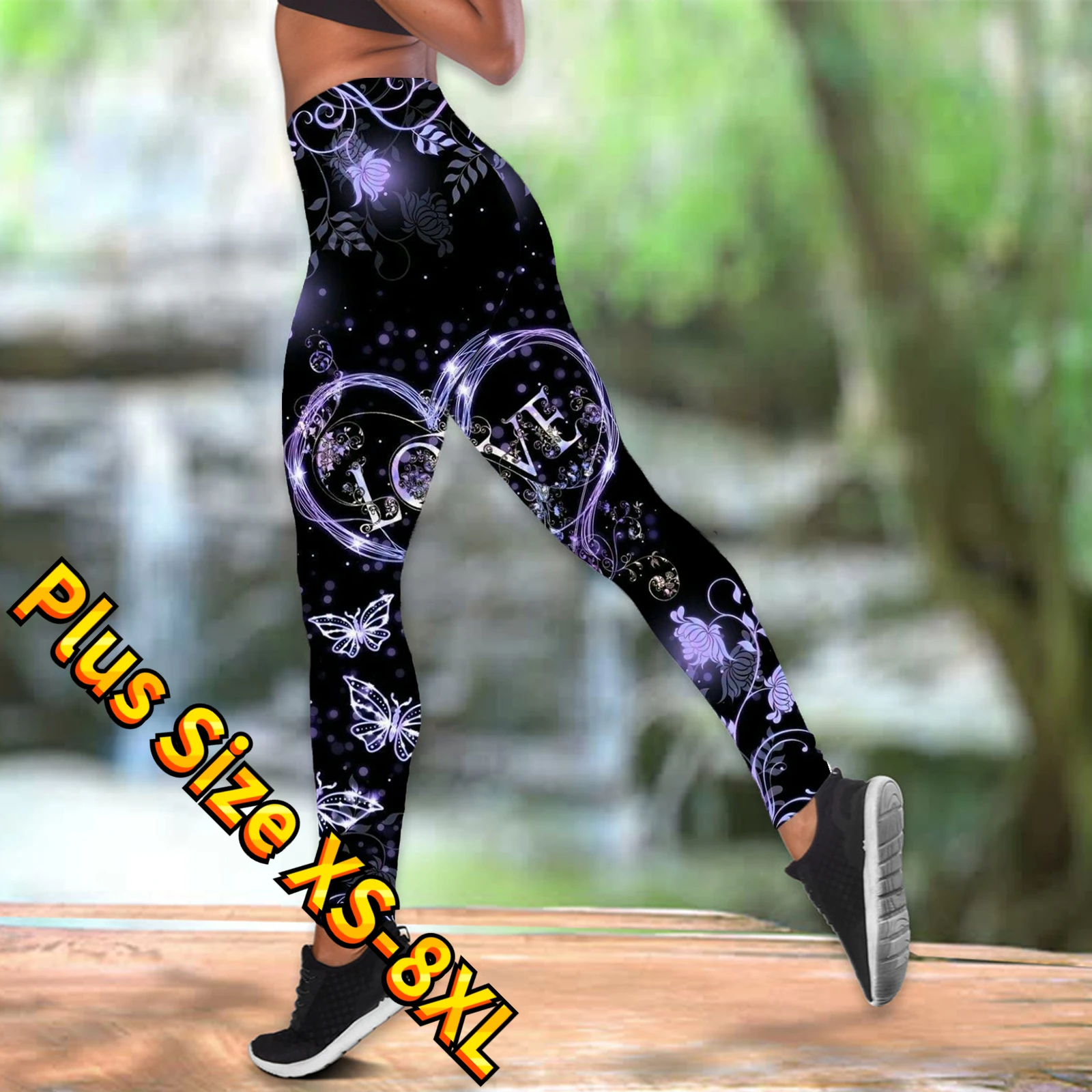 

Women's Fashion Love Butterfly Print Pants Yoga Fitness Casual Sports Leggings XS-8XL