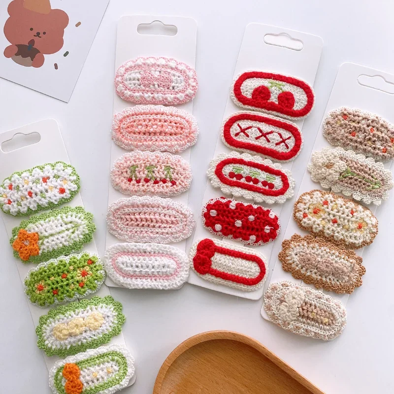 5pcs/set Children Girl Hair Clip European Style Sweet Princess Knit Plush Hair Pin for Kid Girl Kawaii Headwear Hair Accessories 3