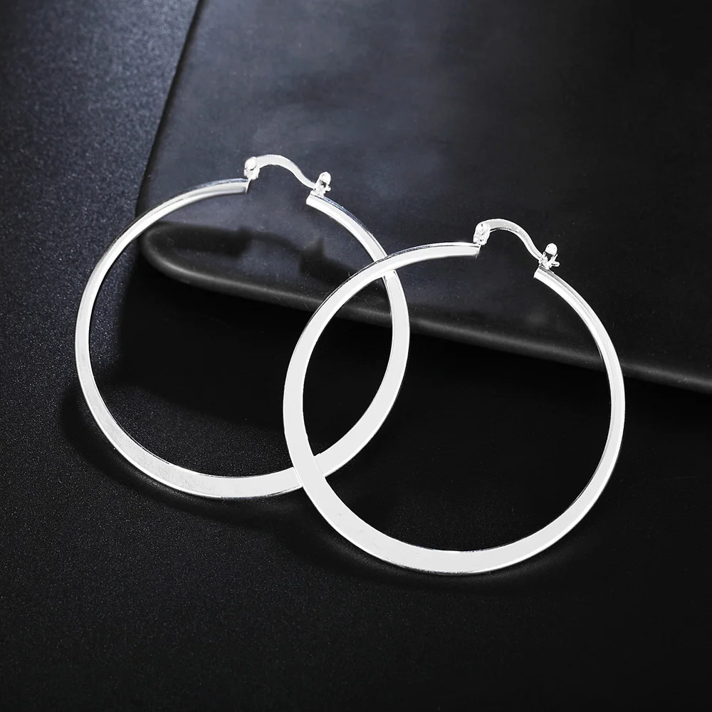 

Women's 5.5cm/55mm Flat Circle Hoop Earrings 925 Sterling Silver Wedding Charm Fashion Jewelry 2022 Christmas Gift GaaBou