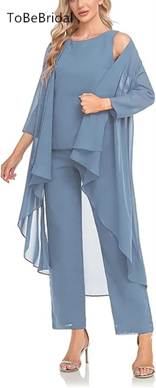 

Elegant Mother of the Bride Dresses Pant Suits For Wedding Guest Dress Chiffon Large Size Godmother Costumes Party Tunic Dress
