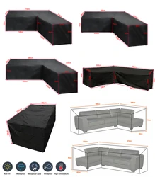 Waterproof Dustproof Mold Resistant Black L-Shaped Outdoor Patio Sofa Cover - 215X215X87x80cm (Black)