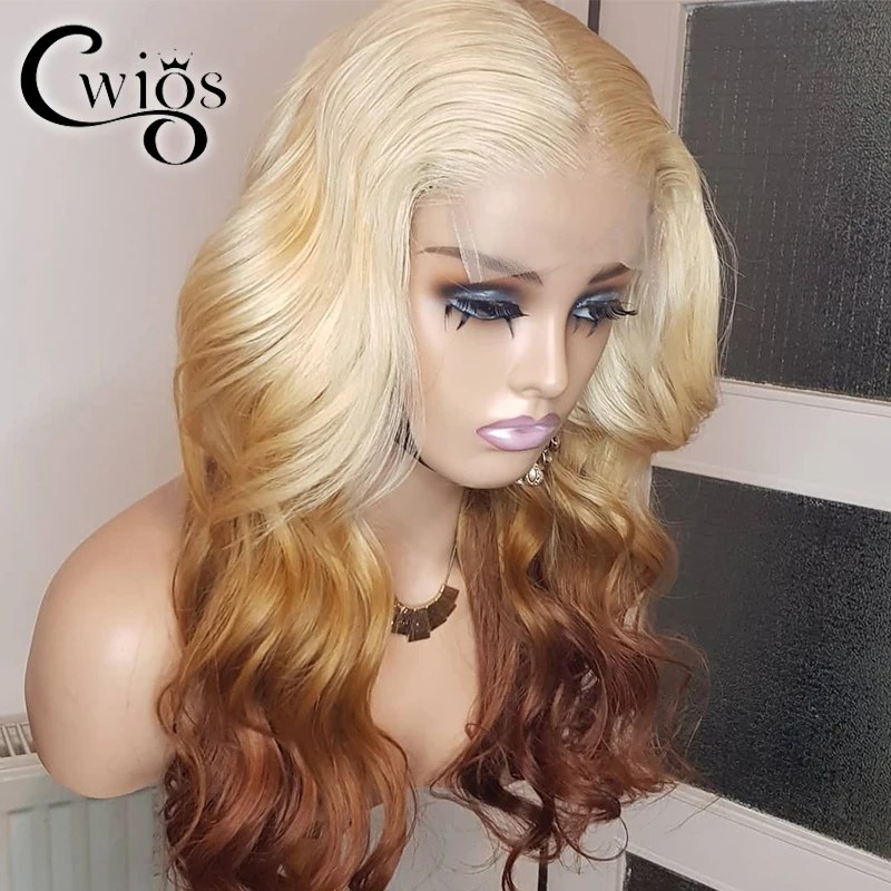 

Body Wave 613 Honey Blonde Ombre Brown Colored Glueless Synthetic 13X4 Lace Front Wigs for Women Preplucked Drag Queen Cosplay