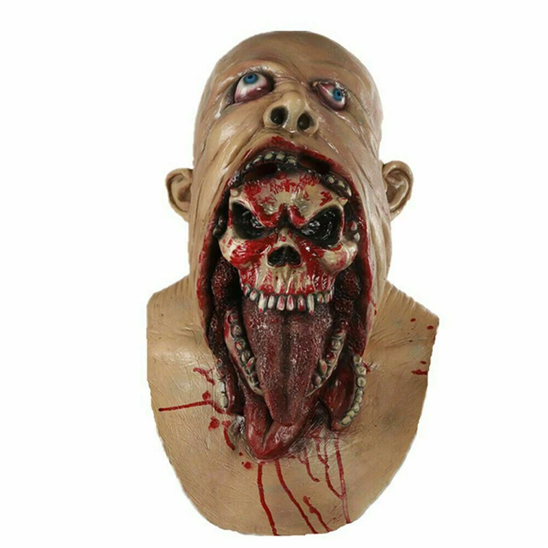 Masque Squelette Halloween - Double Couche, Mâchoire Mobile, Latex | Déguisement Horreur, Cosplay