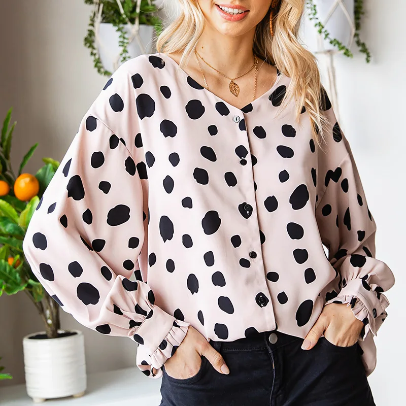 

Shi Ying Button Ruffled Edge Enlarged Puff Sleeve Top Women's Loose Versatile Pullover 25118217