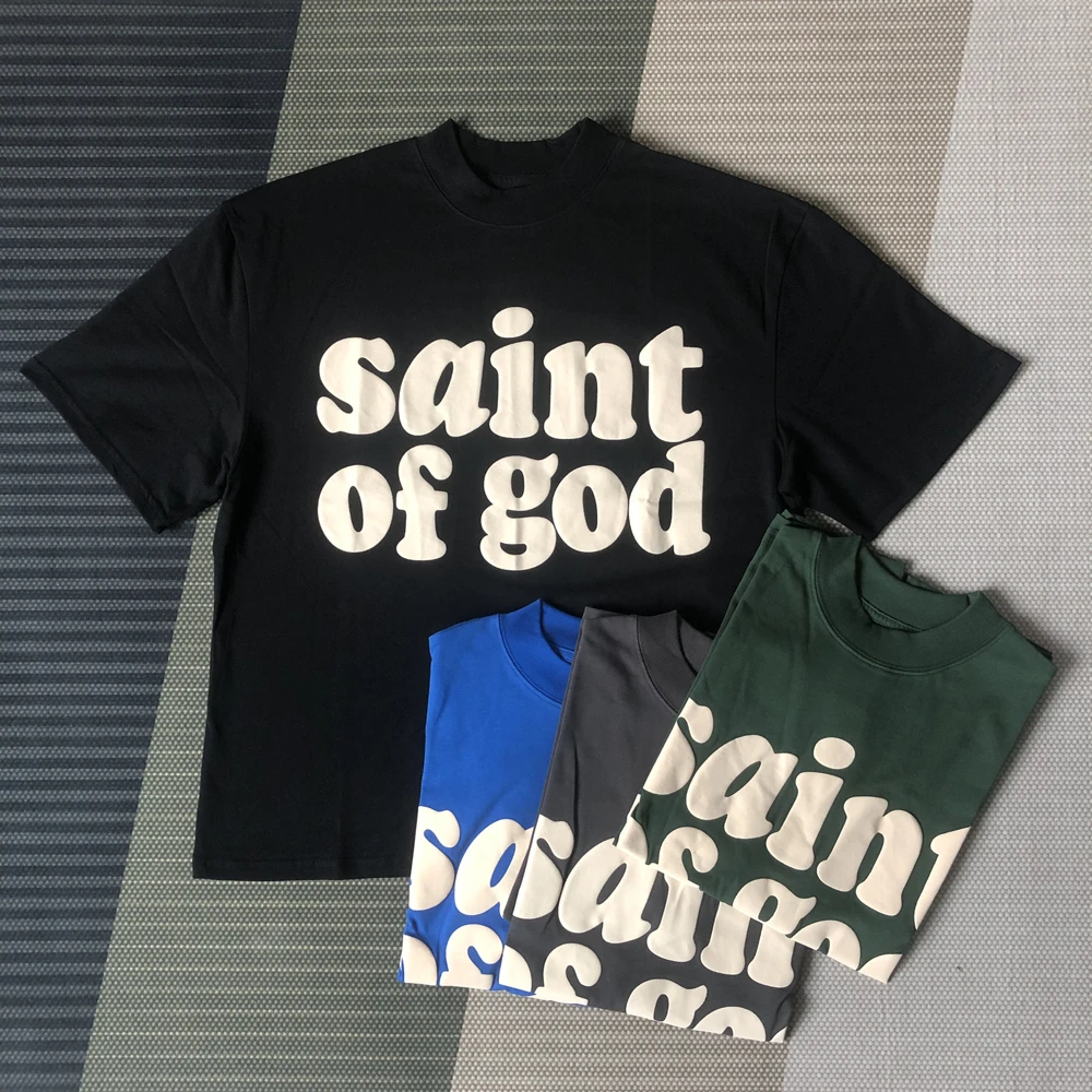 

Kanye666 Fashion Streetwear KANYE Saint Of God Foaming Printing 100%Cotton Loose Oversized Tees Tops T Shirt For Men Unisex