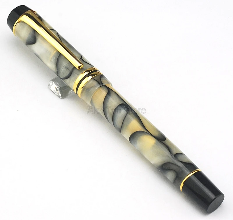 Kaigelu 316 White Marble Celluloid Resin Pattern Roller Ball Pen Refillable Gold Trim Office School Writing Gift Accessory