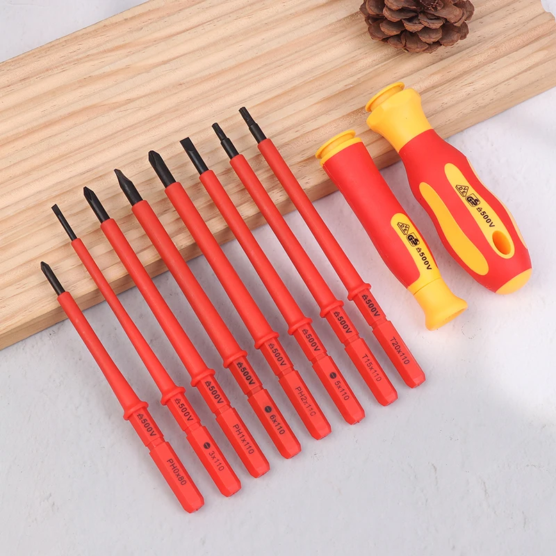 10Pcs Interchangeable Blade VDE 500V Insulated Screwdriver Set Storage Bag Home Professional Electricians Hand Tools