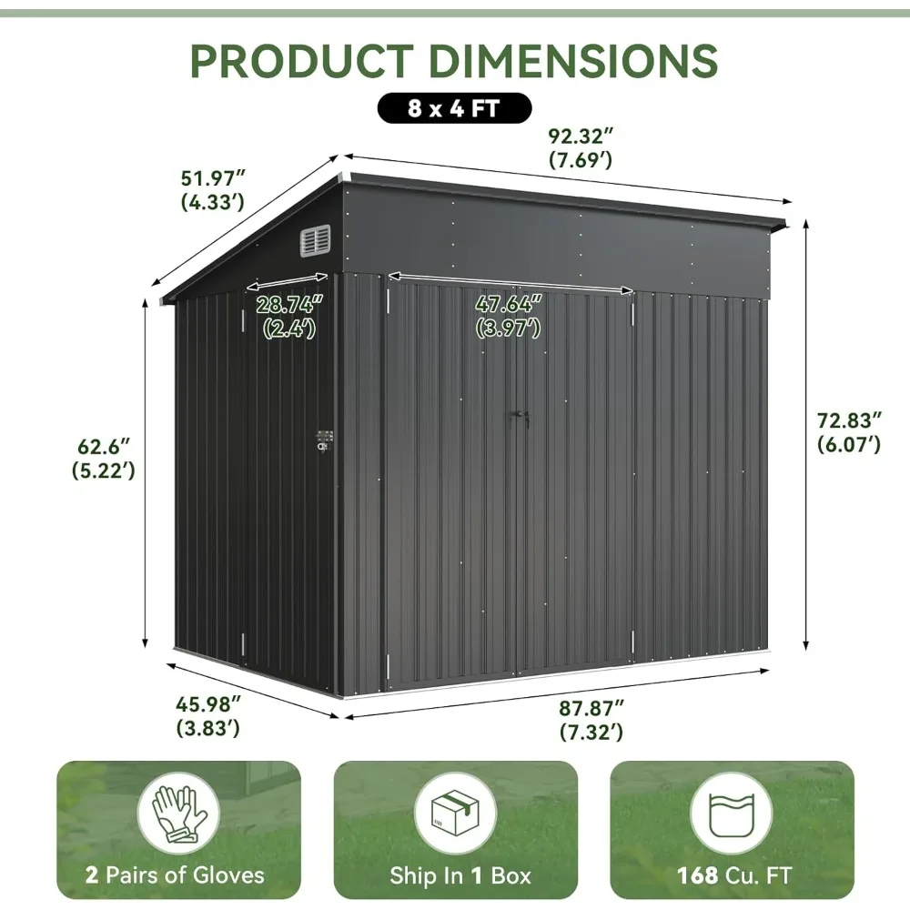 7.5x4 FT Triple Door Metal Storage Shed 2
