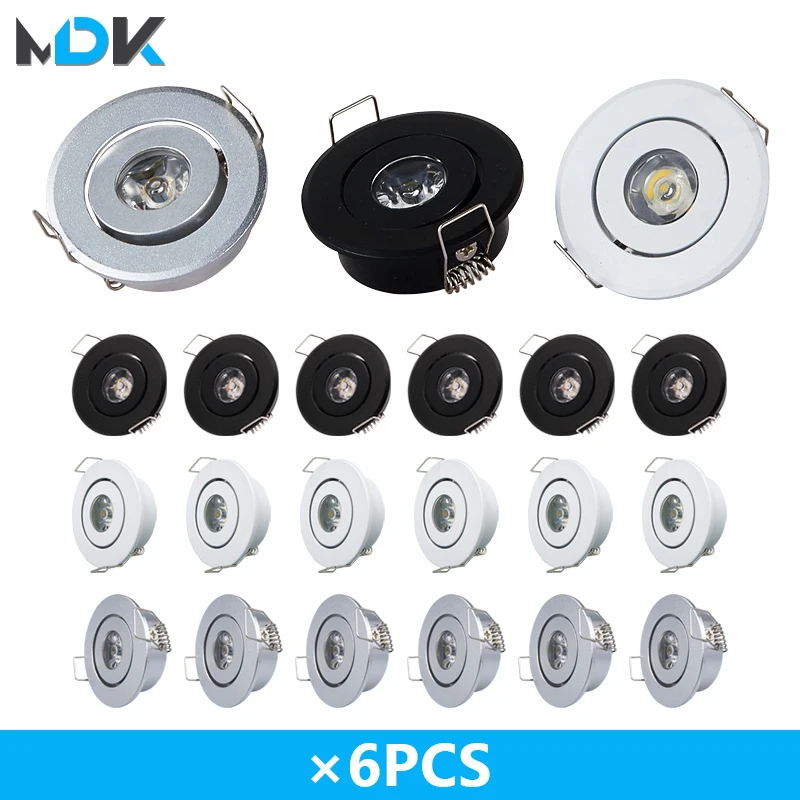 6pc 3W 1W Mini led Downlight Cabinet Recessed Spot light led Driver Pure Nature Warm white and White Silver Black body AC85-265V