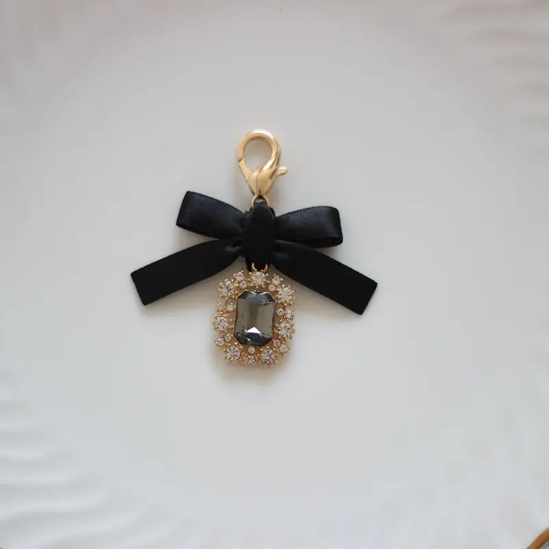 New Handmade Japanese Style Pink Phone Pendant Pearl Rhinestone Wallet with Bow Zipper Keychain Lolita Key Rings Pendant