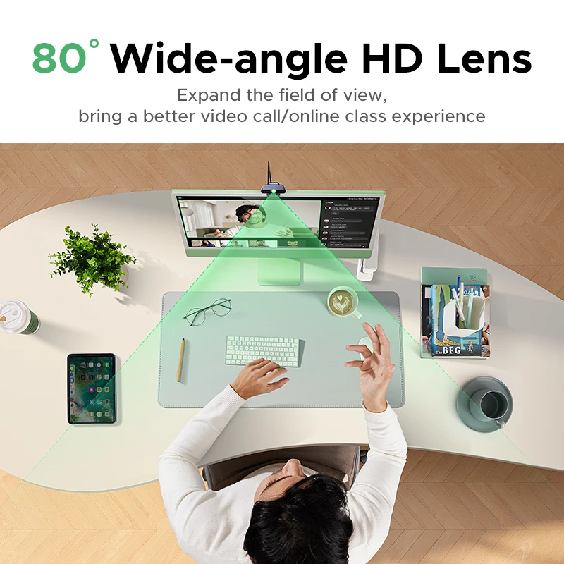 UGREEN 2K Webcam with Microphone, Full HD USB Web Camera, Auto Light Correction, Video Webcam for Streaming