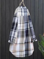 Plus Size Cotton Mid Length Plaid Print Women Autumn Shirts Casual Female Korean Fashion Long Sleeve Single-breasted Blouses - Image 6