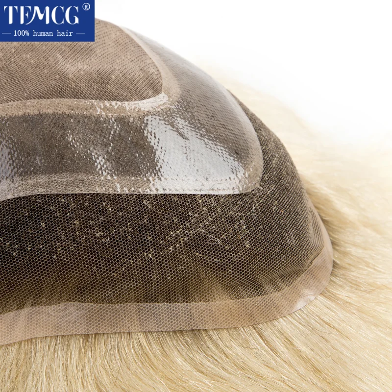 Male Hair Prosthesis Mono Lace PU Base Toupee Men Human Hair Durable Replacement For Men System Unit Mens Wigs Piece