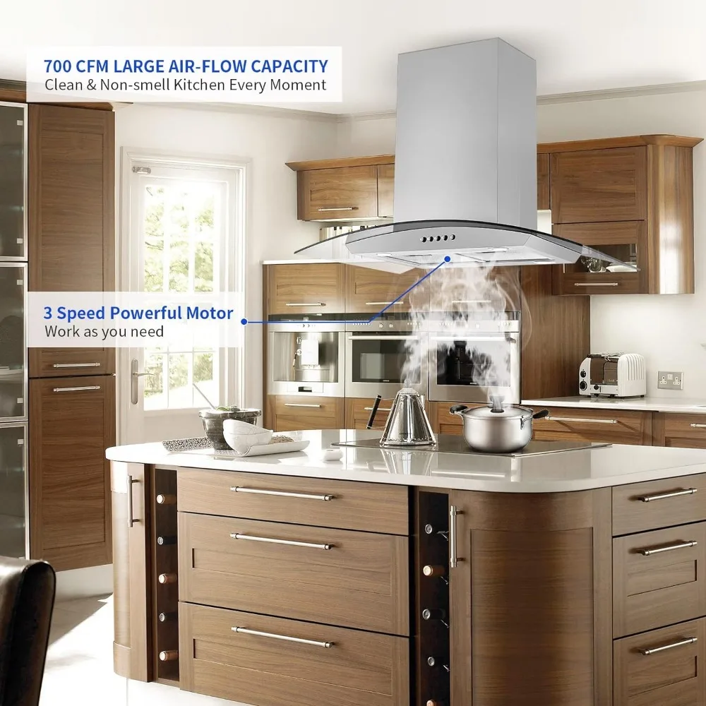 Hood Stainless Steel 700 CFM Push Button Control Kitchen Exhaust Ventilation Fan with 5-layer Mesh Filters