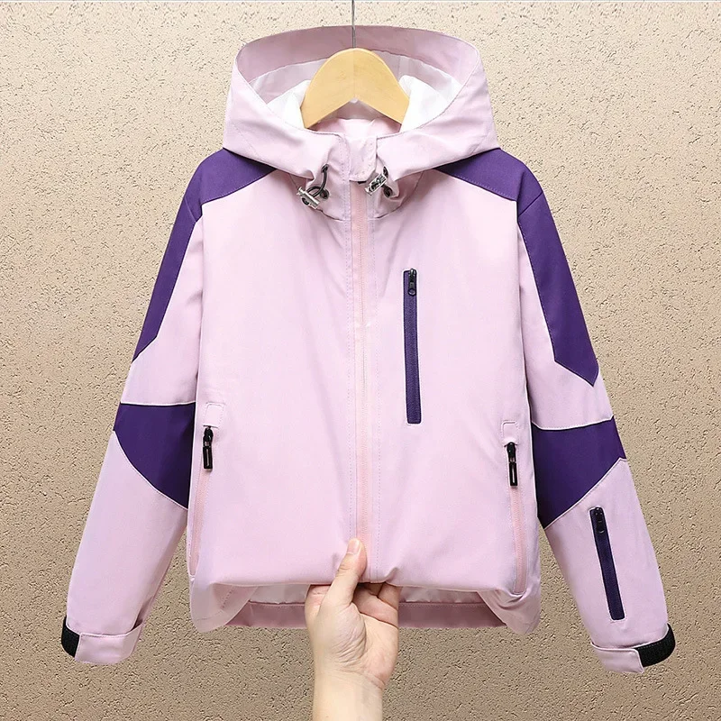 Children's Outdoor Sportswear Korean Style Jacket Hooded Breathable Black Kids Clothing For Boys Hiking Jackets Autumn Spring