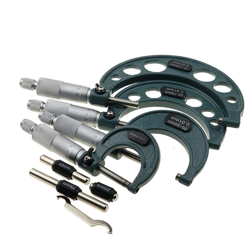 

4PCS/Set Outside Micrometer Machinist Tool Set 0-25mm/25-50mm/50-75m/75-100m, 0.01mm Accuracy, Precision Scale with Carbide Tips