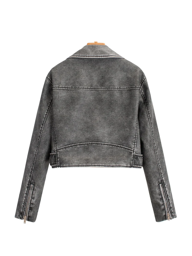 Women Loose Pu Faux Leather Short Jacket with Belt Streetwear Female Moto Biker Zipper Lapel Coat Outwear leather jacket women