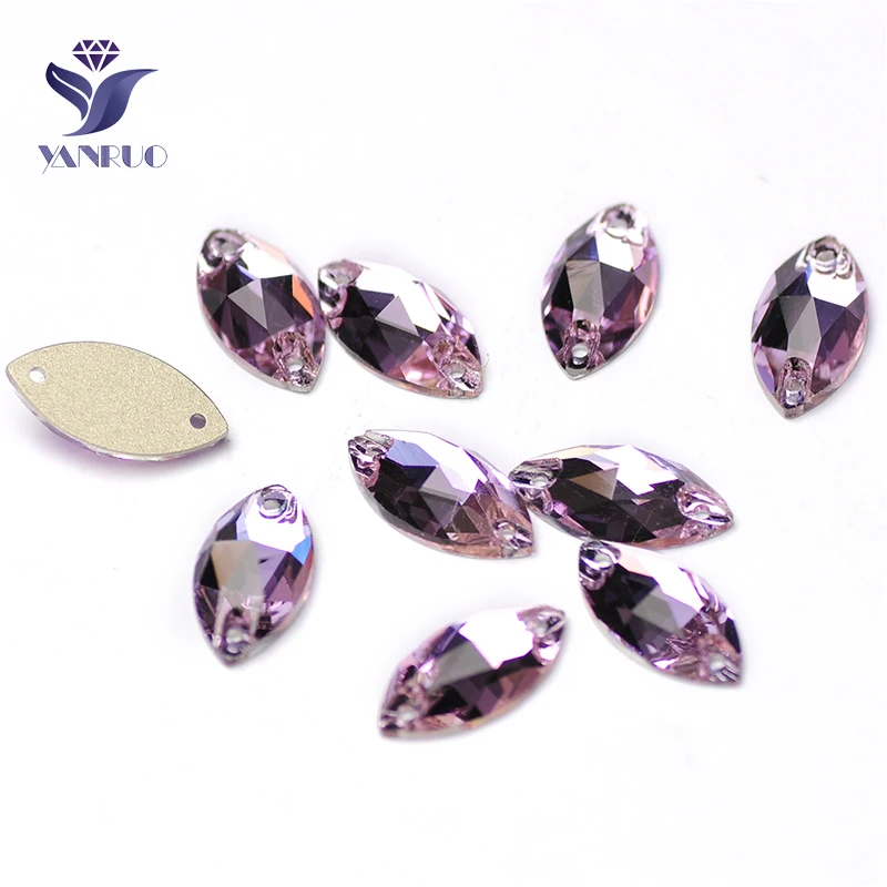 

YANRUO 3223 All Sizes Violet Navette Sewing Stones Sew On Glass Strass Flat Back Crystal Horse Eye Rhinestone