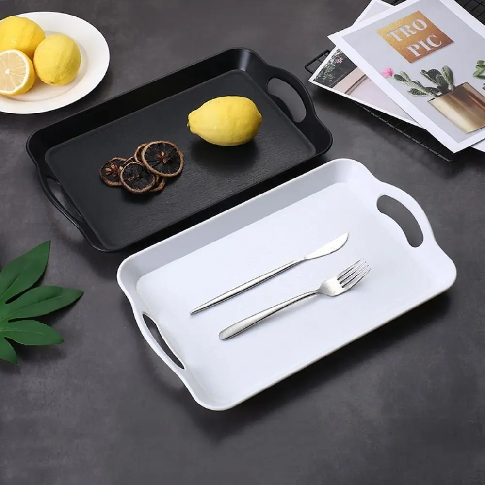 Plastic Food Serving Trays with Handles Rectangular Kitchen Table Trays Desk Organizer Wood Grain Fruit Plate Storage Supplies 5