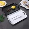 Plastic Food Serving Trays with Handles Rectangular Kitchen Table Trays Desk Organizer Wood Grain Fruit Plate Storage Supplies 5