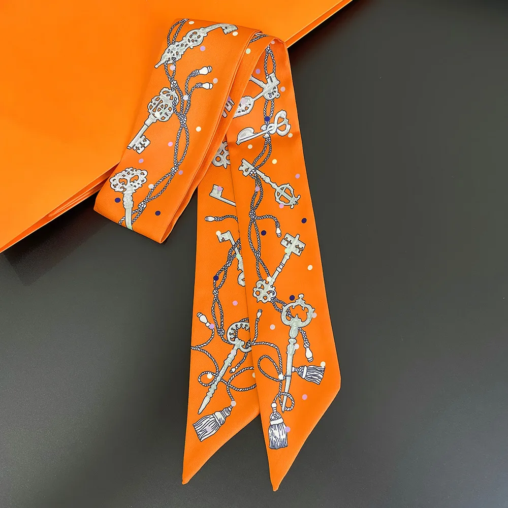 Classic Key Chain Female Decoration Twill Long Ribbon Binding Bag Silk Ribbon Hair Belt Hot Selling Small Scarf 6