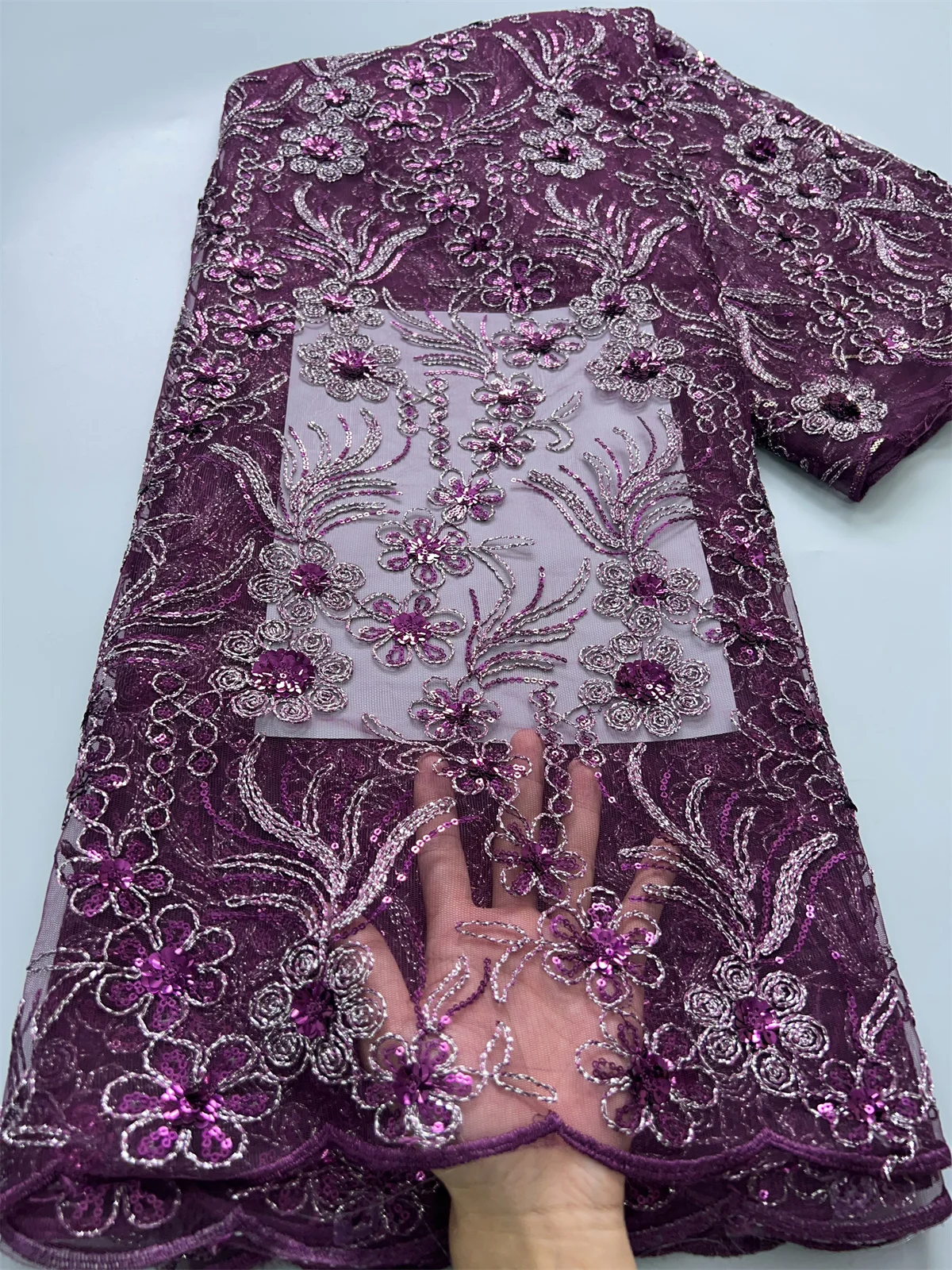 

Kalume Lace Fabric Sequins African Nigerian French Tulle Lace Fabric 5 Yards 2024 Embroidery For Diy Dress Sewing Wedding F3860