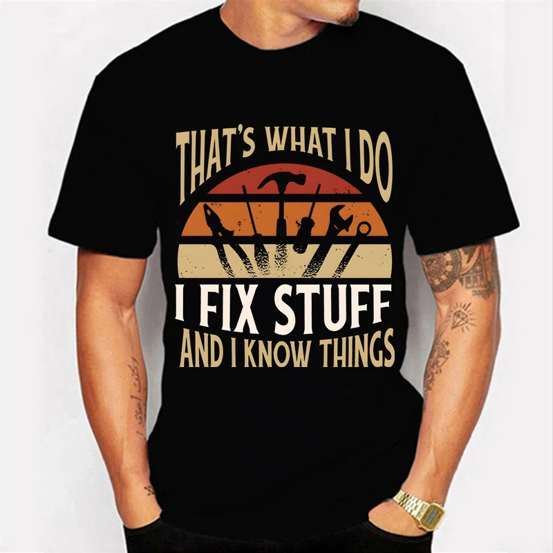 남성용 오버사이즈 티셔츠, 나는 물건 고치기, 나는 물건 인쇄, 재미있는 농담 상의, 반팔 티셔츠, 옴므 
