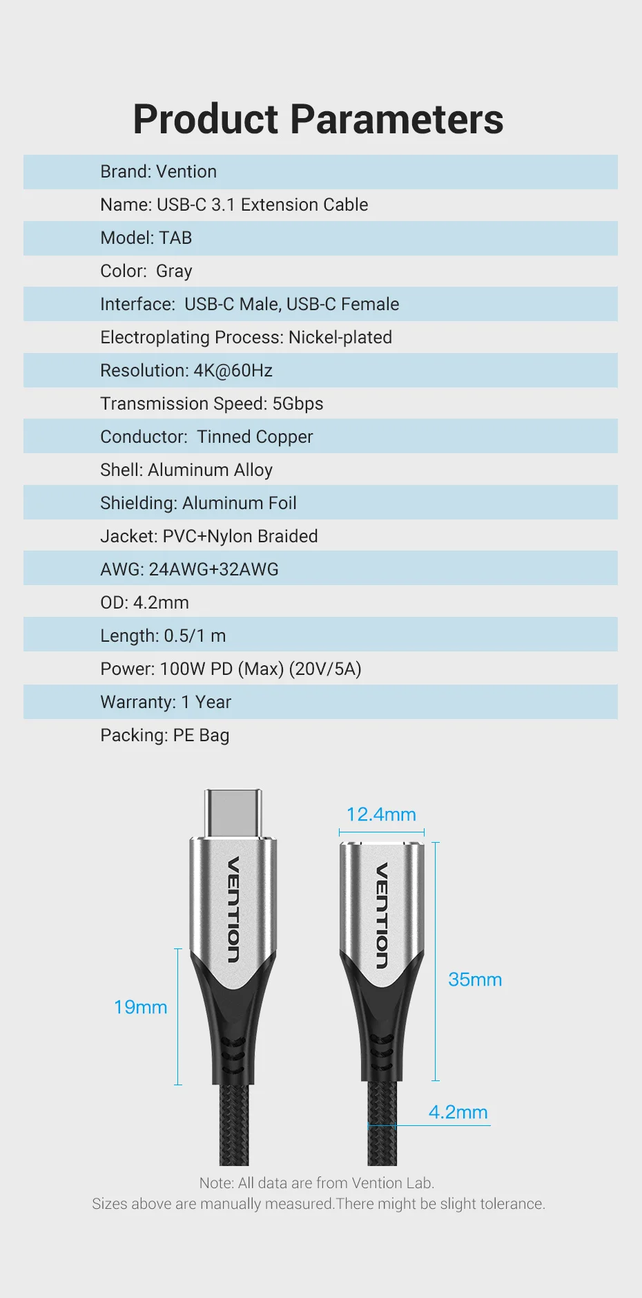 VENTION-USB Cabo de Extensão Tipo C para