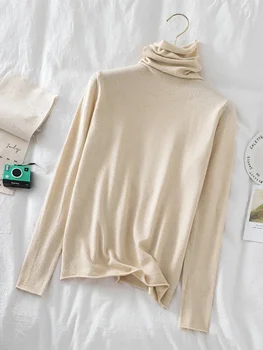 الياقة المدورة النساء البلوزات 2025 الخريف الشتاء سترة بلوفر مغزول كم طويل امرأة بلايز لينة البلوز سحب فام 5