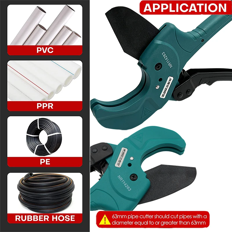 Pipe Cutter 63mm Aluminum Alloy Body Ratchet Scissors Tube Cutter PVC/PU/PP/PE Hose Cutting Hand Tools 5