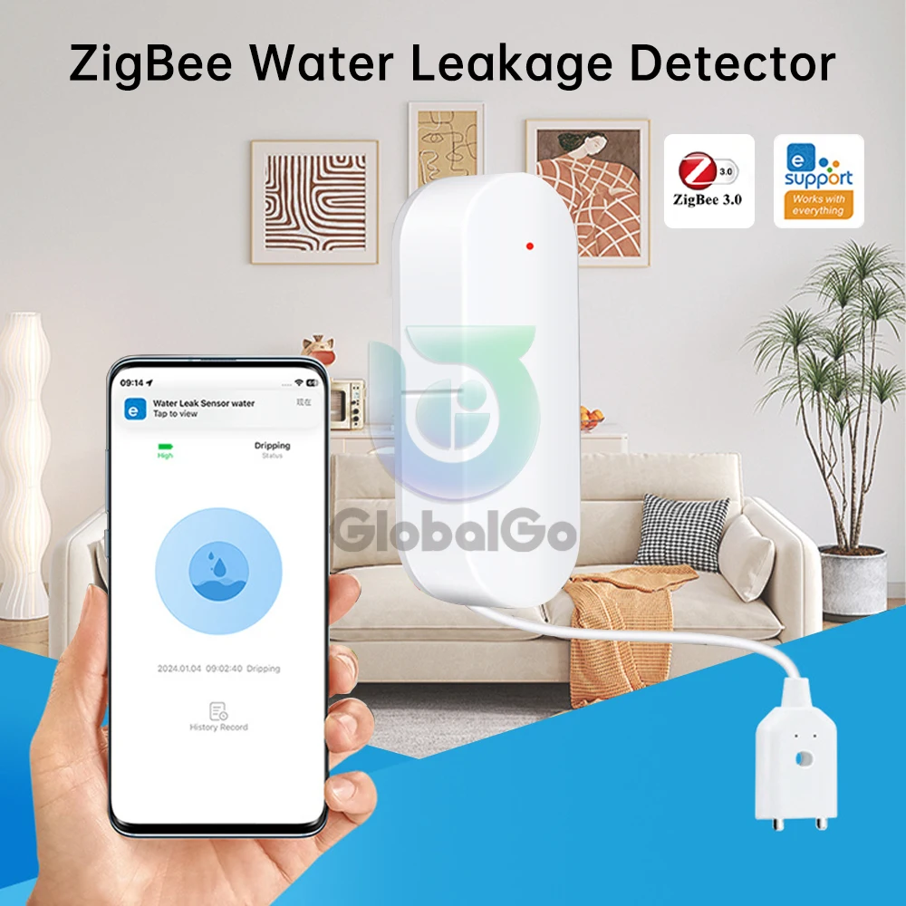 EWelink Zigbee Smart Water Leak Sensor Remote Monitor WiFi Water Overflow Level Detector Leak Sensor Security Sound Alarm liquid level sensor water leak detector