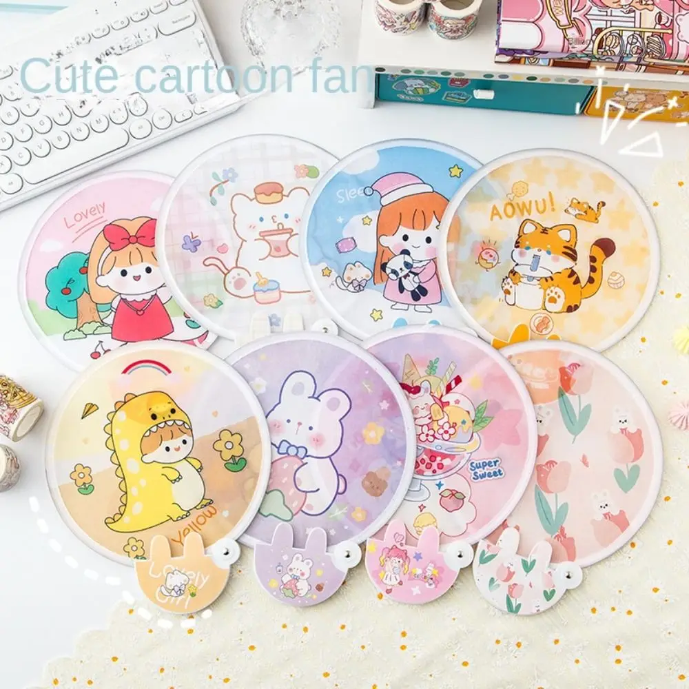 Portable Kawaii Collapsible Fans Children's Small Fan Cute Fan Hand-cranked Round Cartoon Mini Folding Pocket Hand