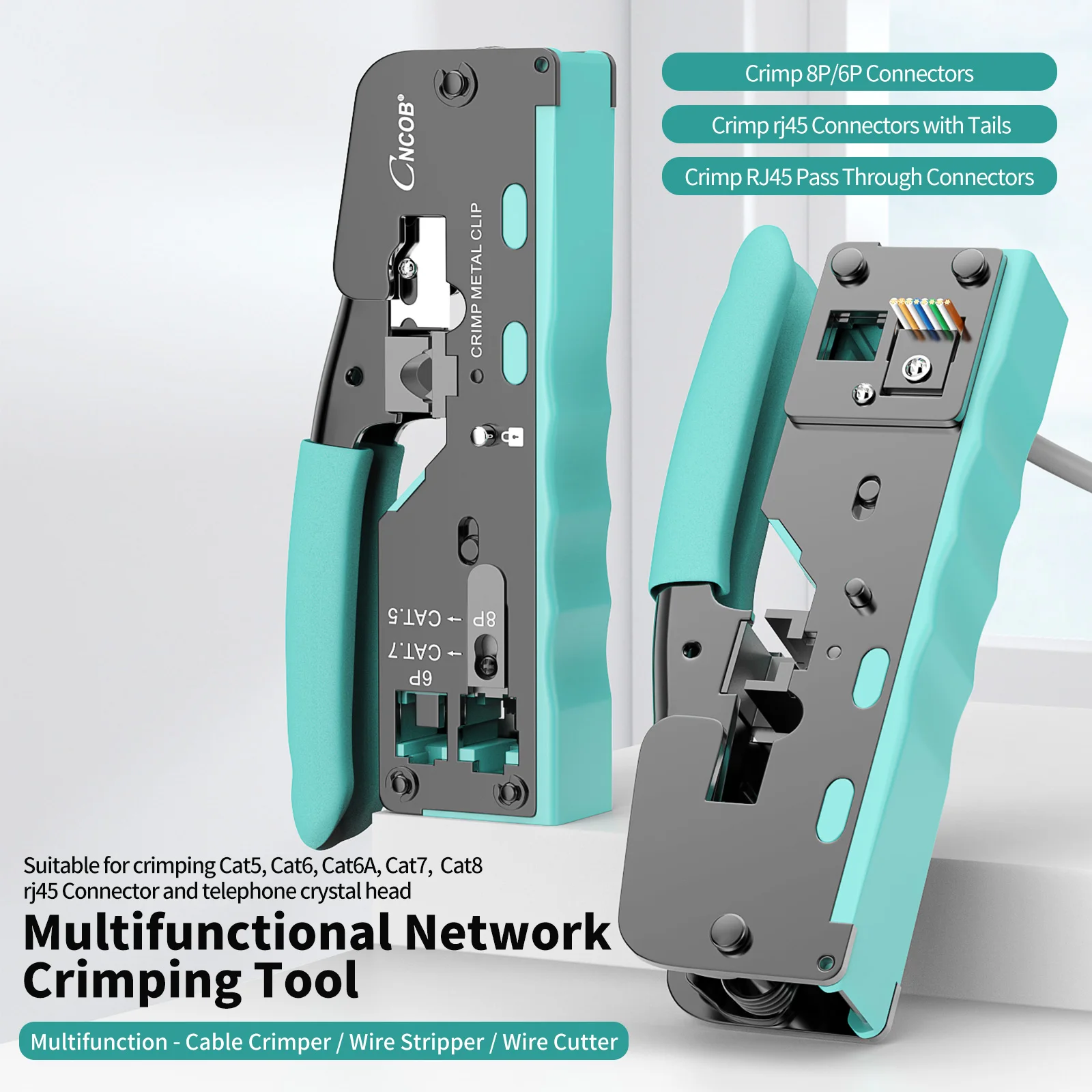 Ferramenta de Crimpagem de Passagem para Cat8 Cat7 6a Cat6 5e Conectores Modulares Conectores Tudo-em-um Crimp Rj11 Cncob-rj45 - Imagem 4