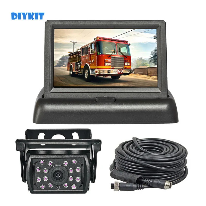 

DIYKIT DC12V-24V 4PIN 4.3inch Reverse Rear View Car Monitor IP 68 Waterproof CCD Backup IR Night Vision Bus Truck Camera