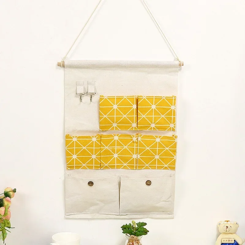 Home Cotton Linen Storage Hanging Bag Dormitory Mobile Phone Storage Door Back Fabric Wall Hanging Storage Bag Bathroom Hanging 2