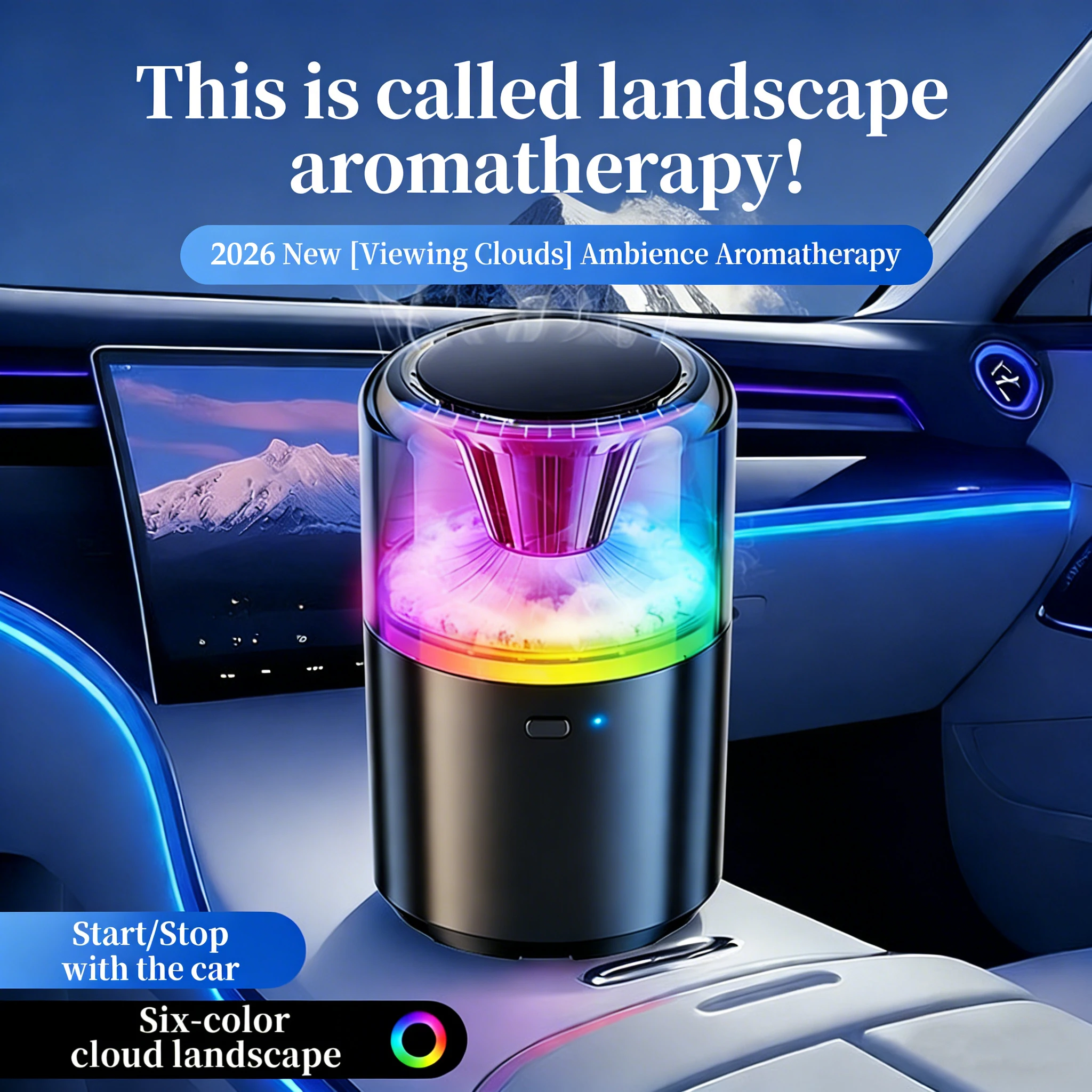 2026 Neuer Auto-Aromatherapie-Wolkennebel-Parfüm-Lufterfrischer, langanhaltender Auto-Duftdiffusor, wiederaufladbar mit Umgebungslicht