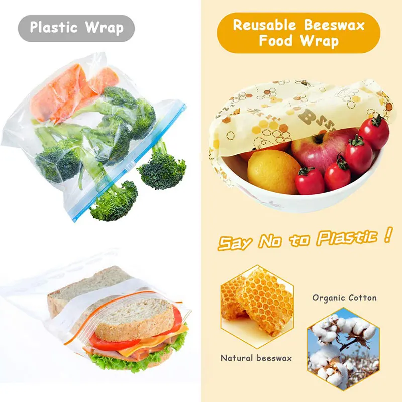 3Pcs/Set Cotton Beeswax Wrap Cloth Reusable Natural Food Grade