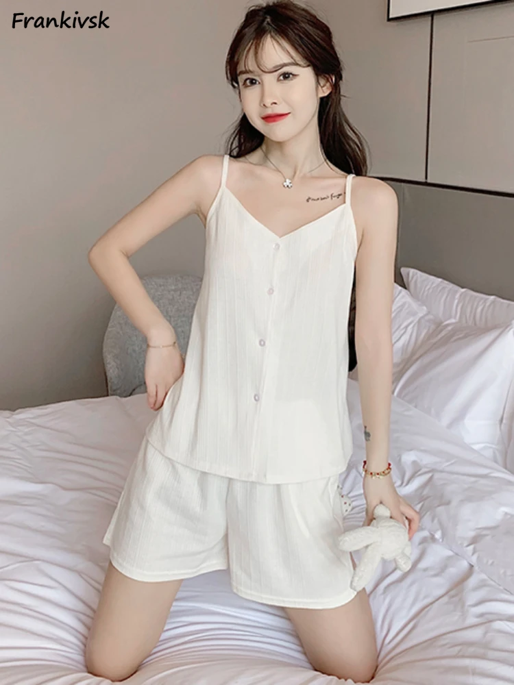 

Пижамный комплект женский летний, простой удобный классический пикантный дышащий, без рукавов, в Корейском стиле, популярная домашняя одежда