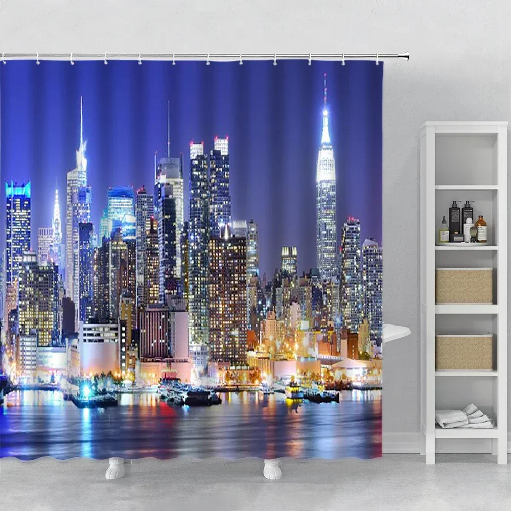 Landscape Shower Curtain New York City Night Scenery Waterproof Bath Curtain  Set Polyester With Hook Bathroom Supplies Decorate - AliExpress, image size:1000x1000